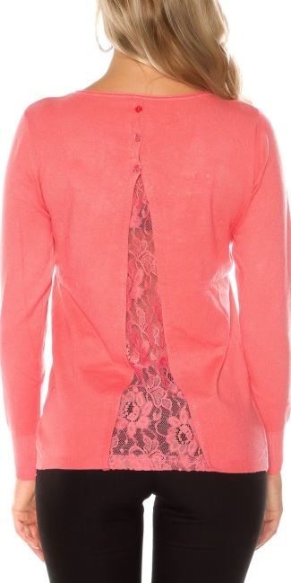 Trendy pulli LONDON with lace Coral